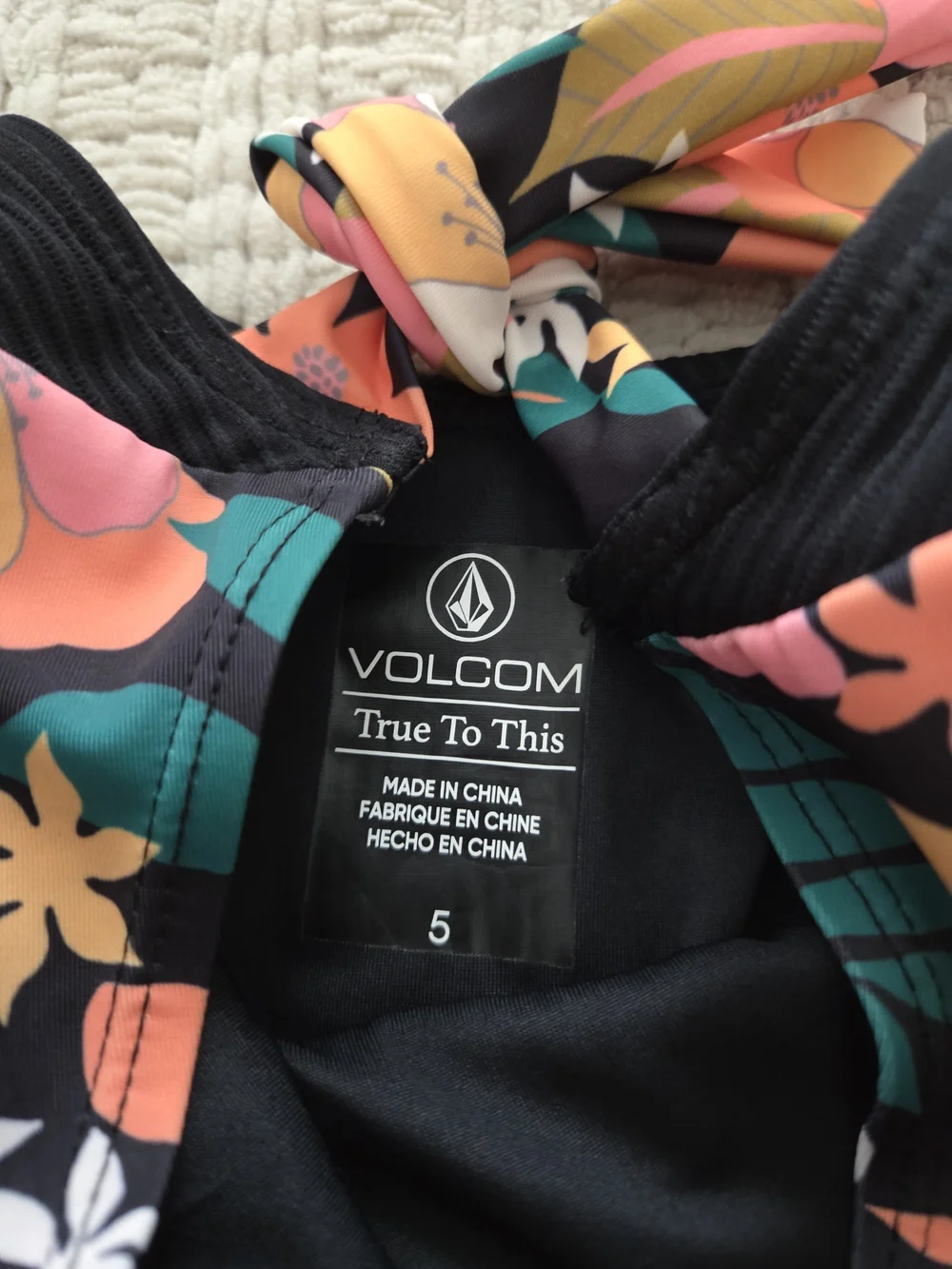 Volcom Girls Black Rashguard Set with Pink & Green Floral Sleeves